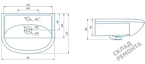 Фото Раковина на тумбу Vimark Уют-60, 61,5 см купить в Челябинске: цена, описание, фото. Интернет-магазин 3